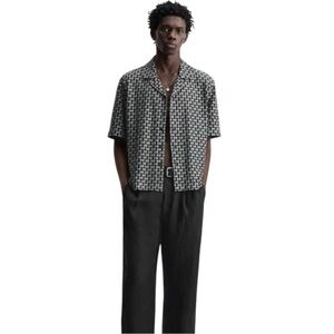 Zara Men’s Black White Button-Up Shirt XL  Camp Collar Resort Casual